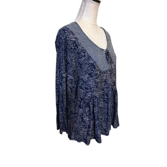 Anthropologie Akemi + Kin Marcella Blue Purple Lace Up Boho Peasant Top - L - Picture 4 of 9